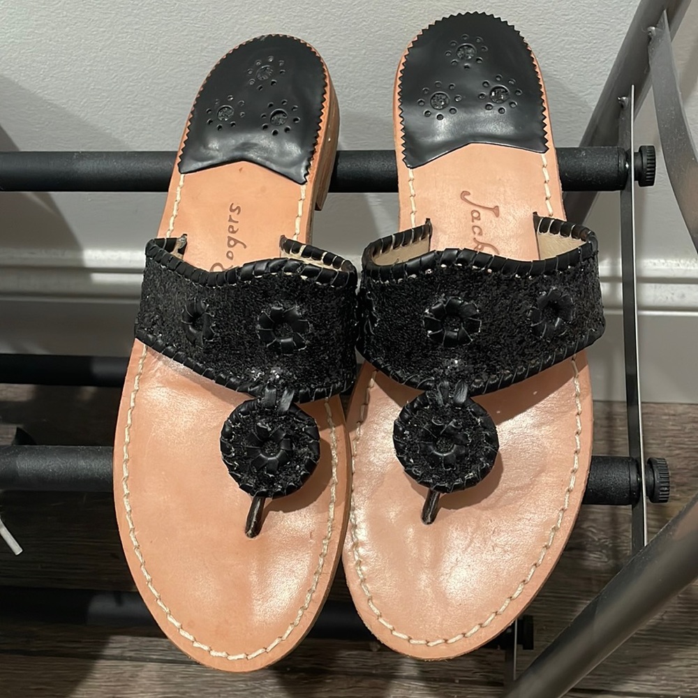 Jack Rogers Jacks - Black Glitter Flat Sandals